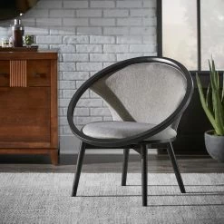 Best Pirce 🎁 Emilien 32" Wide Fabric Upholstered Accent Barrel Chair By INSPIRE Q Modern Walnut Finish 🧨