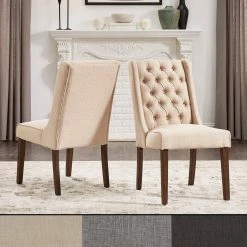 Flash Sale ✔️ Evelyn Tufted Linen Upholstered Side Chair (Set Of 2) By INSPIRE Q Artisan Beige Linen 😍