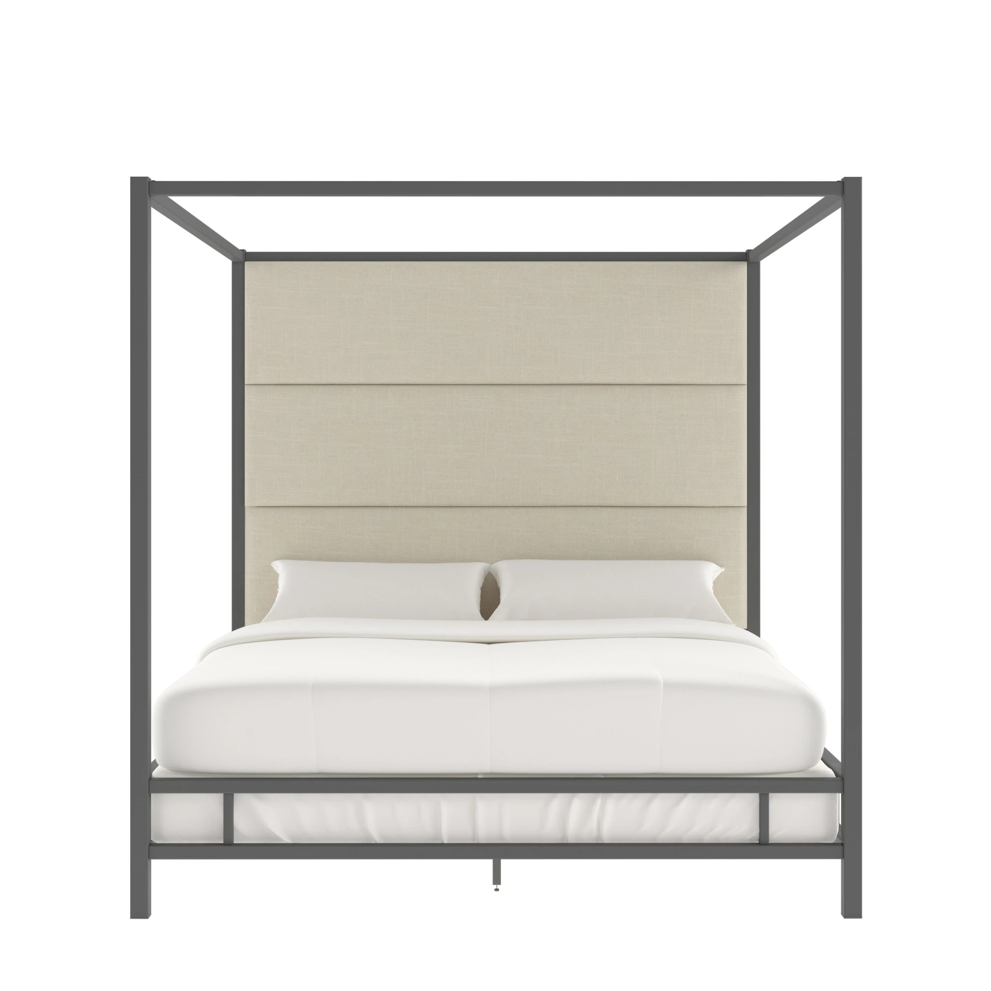 Buy ✔️ Evie Black Nickel Metal Canopy Bed With Linen Panel Headboard By INSPIRE Q Bold Grey 👍 11 Buy ✔️ Evie Black Nickel Metal Canopy Bed With Linen Panel Headboard By INSPIRE Q Bold Grey 👍 - Image 11