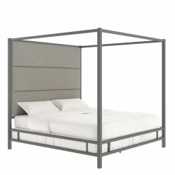 Buy ✔️ Evie Black Nickel Metal Canopy Bed With Linen Panel Headboard By INSPIRE Q Bold Grey 👍 18 Buy ✔️ Evie Black Nickel Metal Canopy Bed With Linen Panel Headboard By INSPIRE Q Bold Grey 👍 -iNSPIRE Q shop Evie Black Nickel Metal Canopy Bed with Linen Panel Headboard by iNSPIRE Q Bold 3