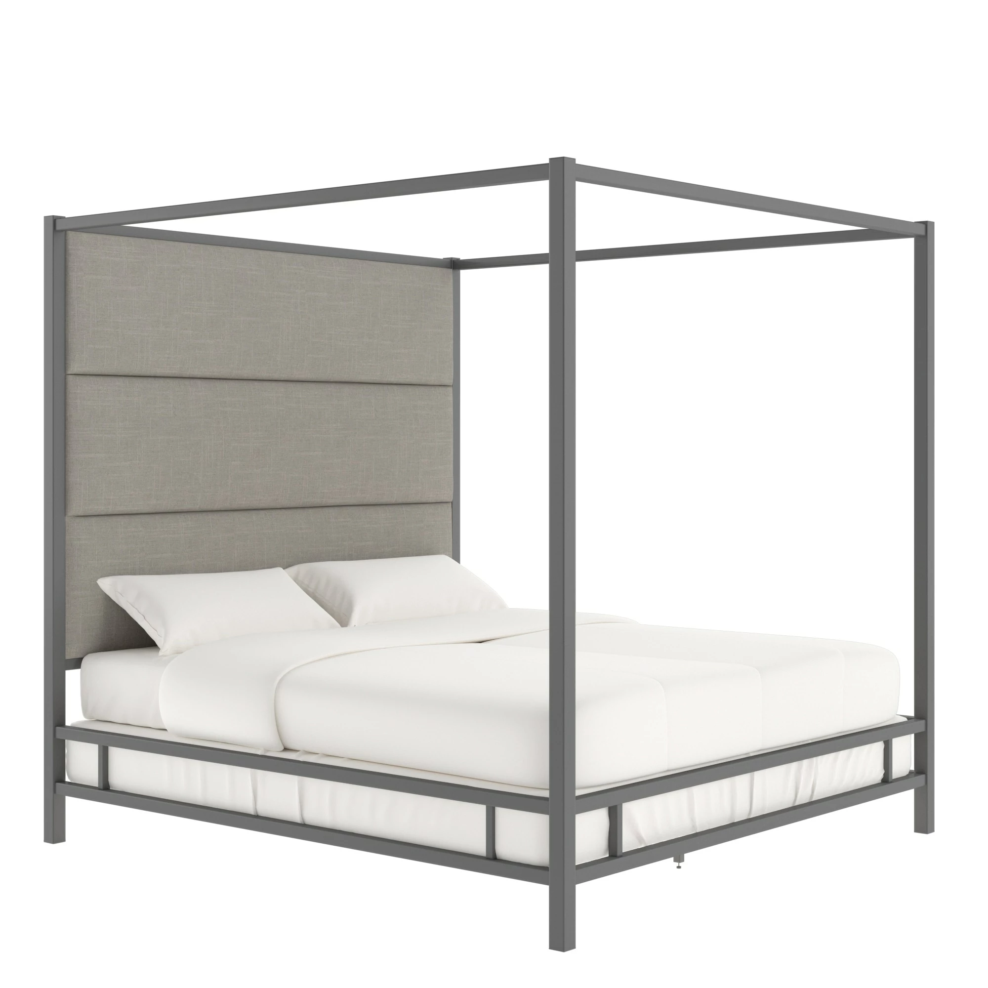 Buy ✔️ Evie Black Nickel Metal Canopy Bed With Linen Panel Headboard By INSPIRE Q Bold Grey 👍 4 Buy ✔️ Evie Black Nickel Metal Canopy Bed With Linen Panel Headboard By INSPIRE Q Bold Grey 👍 - Image 4