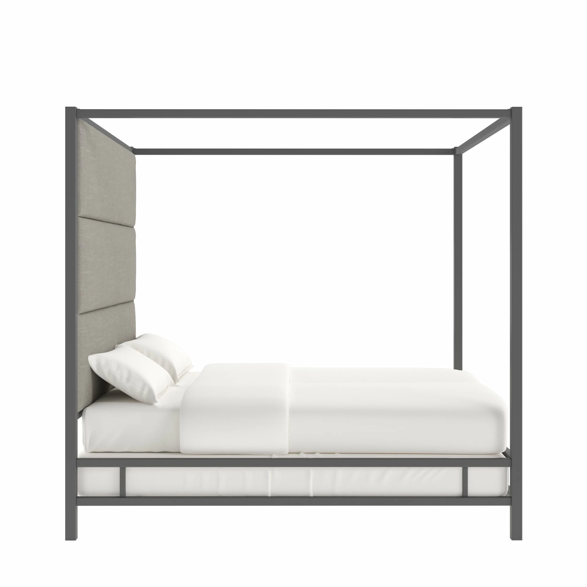 Buy ✔️ Evie Black Nickel Metal Canopy Bed With Linen Panel Headboard By INSPIRE Q Bold Grey 👍 6 Buy ✔️ Evie Black Nickel Metal Canopy Bed With Linen Panel Headboard By INSPIRE Q Bold Grey 👍 - Image 6