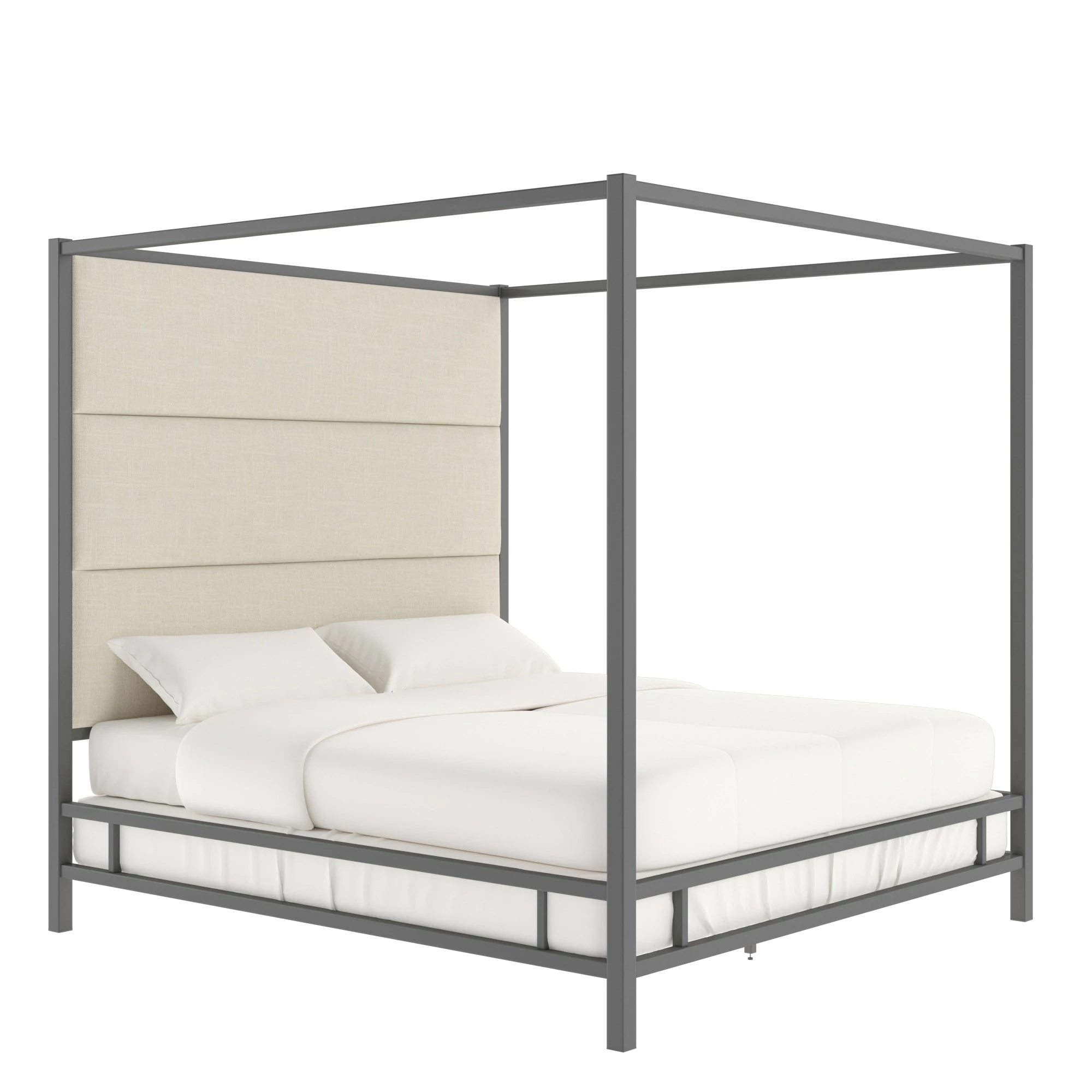 Buy ✔️ Evie Black Nickel Metal Canopy Bed With Linen Panel Headboard By INSPIRE Q Bold Grey 👍 10 Buy ✔️ Evie Black Nickel Metal Canopy Bed With Linen Panel Headboard By INSPIRE Q Bold Grey 👍 - Image 10