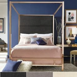 Cheap ๐ Evie Champagne Gold Metal Canopy Bed With Linen Panel Headboard By INSPIRE Q Bold Grey ๐ฅฐ