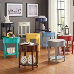 Outlet 👍 Fillmore 1-Drawer Oval Wood Shelf Accent End Table By INSPIRE Q Bold Black 👍