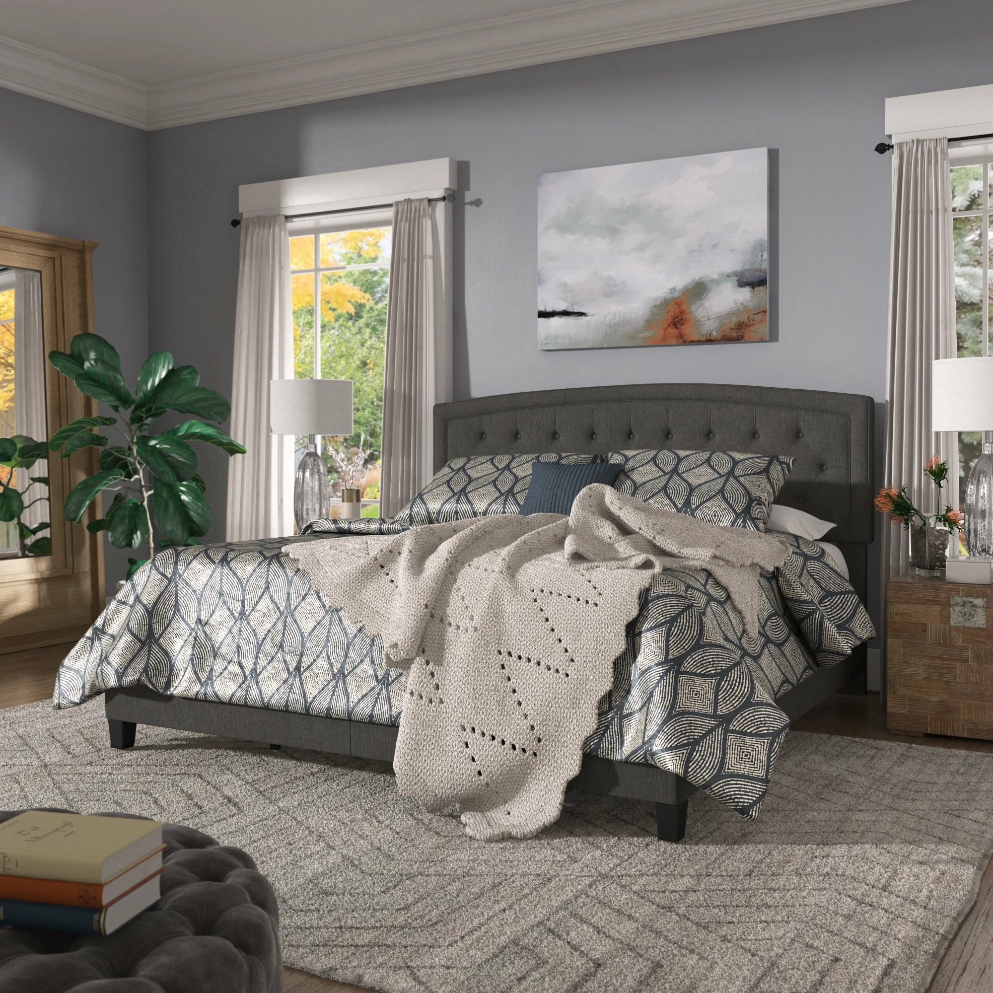 Buy 😉 Fontana Adjustable Diamond-tufted Arched Back Bed By INSPIRE Q Classic Charcoal Linen ✔️ - Image 3