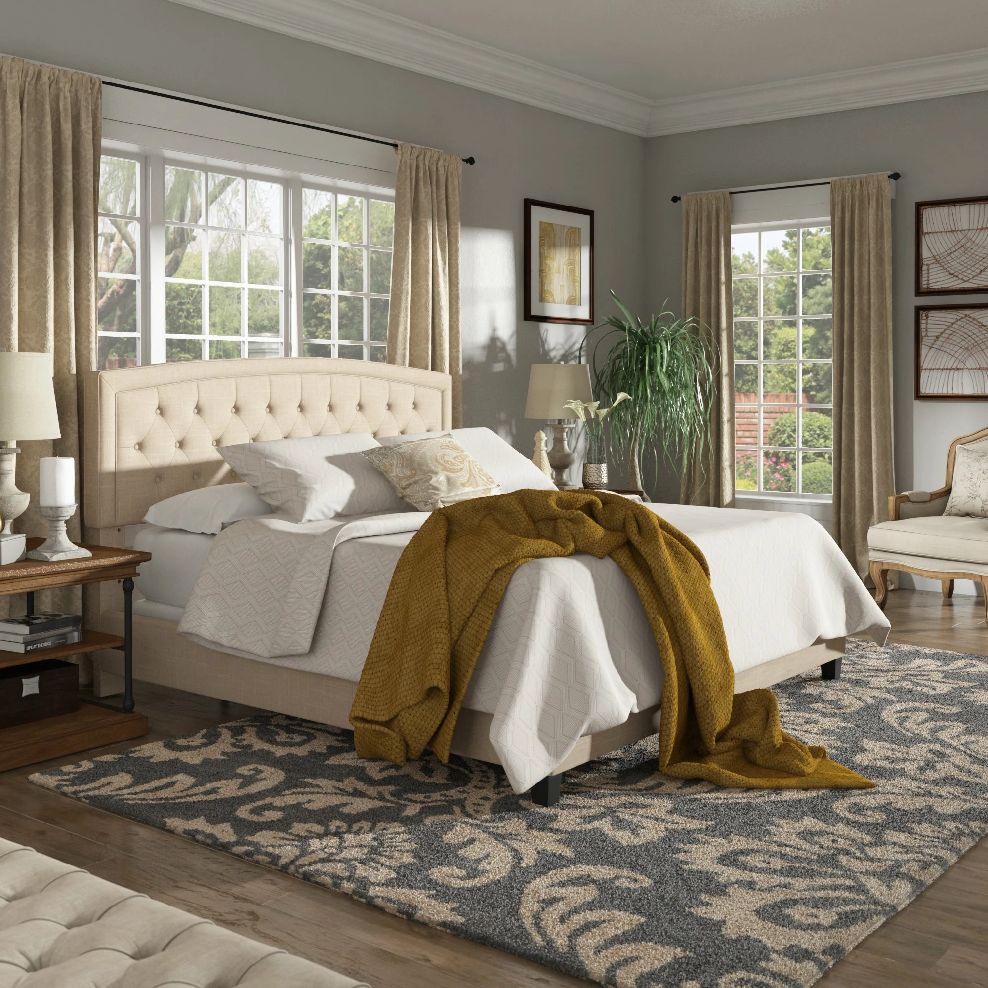 Buy 😉 Fontana Adjustable Diamond-tufted Arched Back Bed By INSPIRE Q Classic Charcoal Linen ✔️ - Image 5