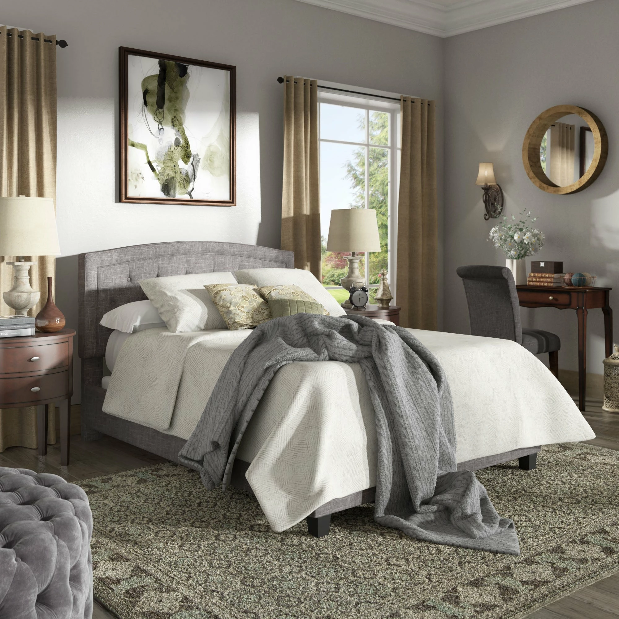 Buy 😉 Fontana Adjustable Diamond-tufted Arched Back Bed By INSPIRE Q Classic Charcoal Linen ✔️ - Image 6