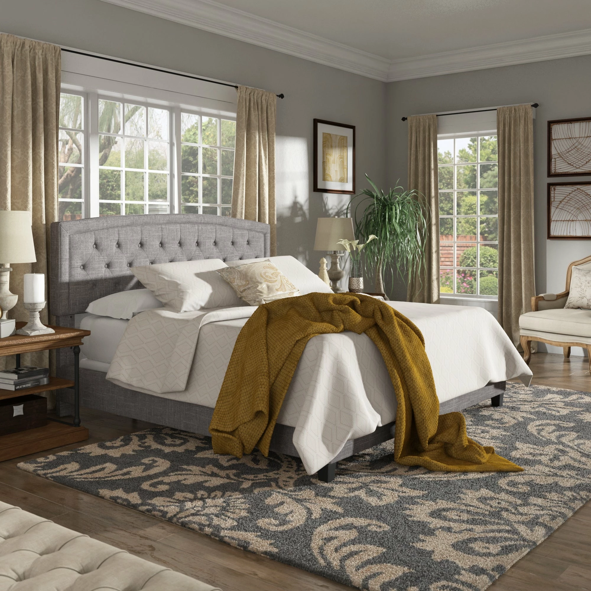 Buy 😉 Fontana Adjustable Diamond-tufted Arched Back Bed By INSPIRE Q Classic Charcoal Linen ✔️ - Image 9