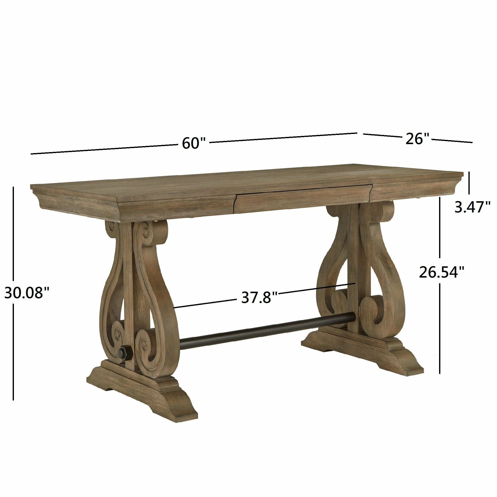 Outlet 👍 Gannon Wire Brushed Wood Oak Finish 1-Drawer Writing Desk By INSPIRE Q Artisan 👏 - Image 8