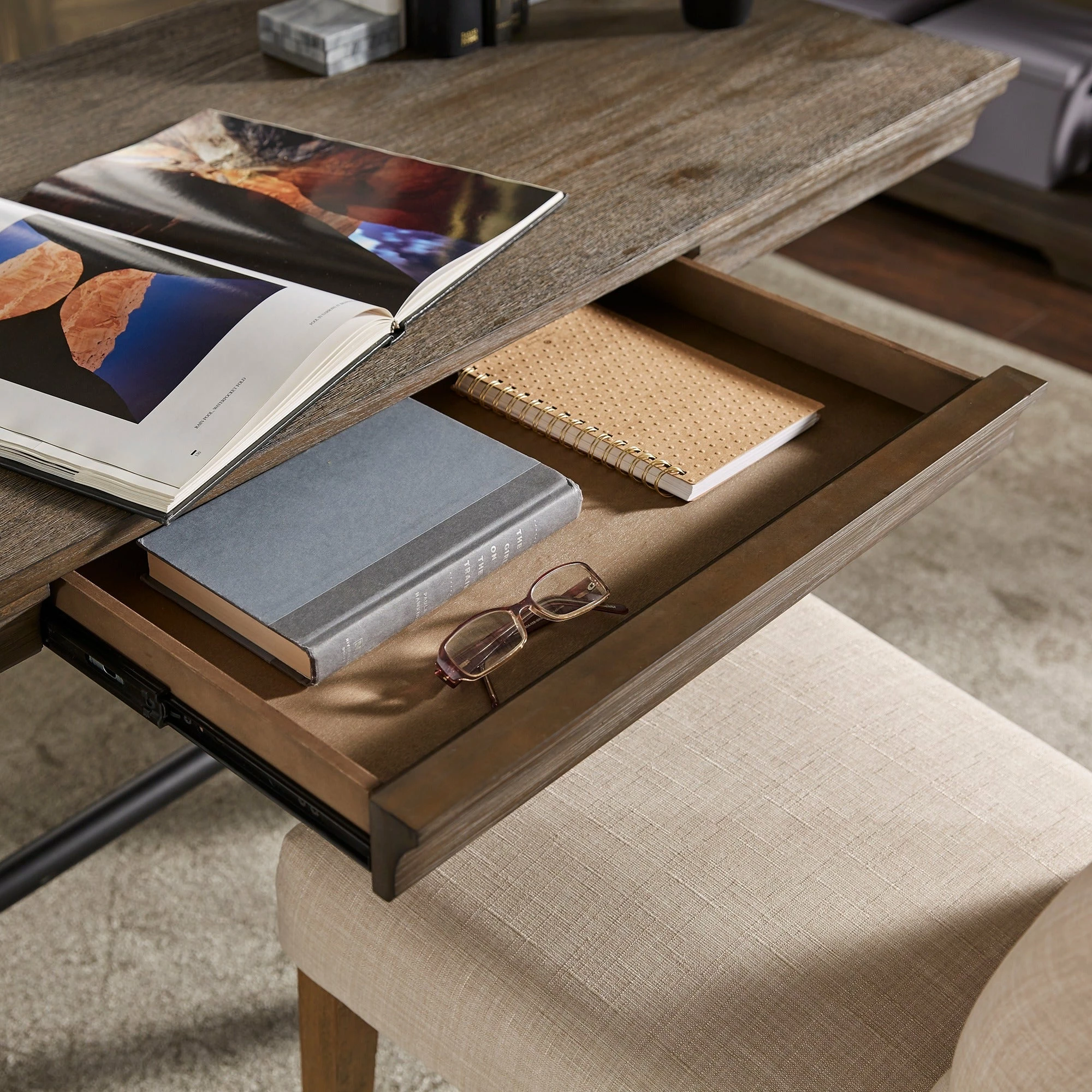 Outlet 👍 Gannon Wire Brushed Wood Oak Finish 1-Drawer Writing Desk By INSPIRE Q Artisan 👏 - Image 2