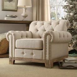 Cheap ⌛ Greenwich Tufted Scroll Arm Nailhead Chesterfield Chair By INSPIRE Q Artisan Grey Polished Microfiber 😉