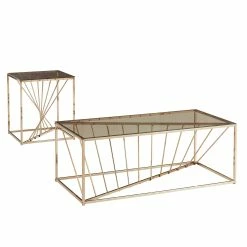 Budget 🌟 Hannah Rectangular Metal And Glass Top Table Set By INSPIRE Q Bold Champagne Gold ❤️ -iNSPIRE Q shop Hannah Rectangular Metal and Glass Top Table Set by iNSPIRE Q Bold 2