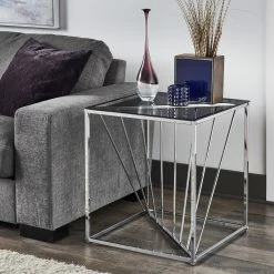 Cheapest ❤️ Hannah Square Metal And Glass Top End Tables By INSPIRE Q Bold Chrome 🧨