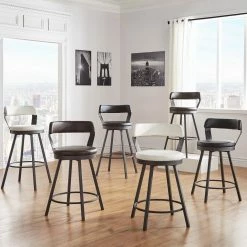 Outlet ⭐ Harley Faux Leather Graphite Grey Metal Swivel Stools (Set Of 2) By INSPIRE Q Modern 👏