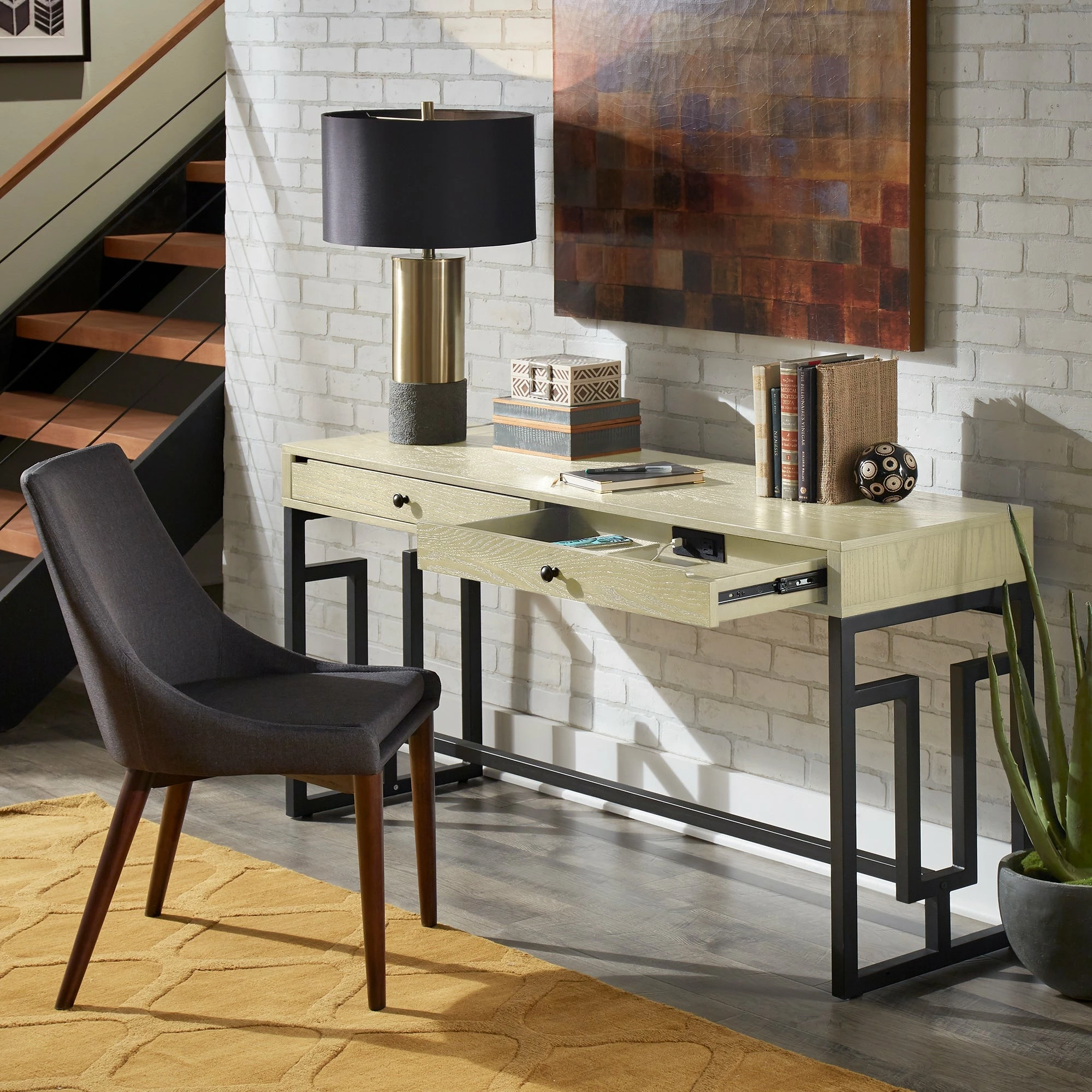 Top 10 👍 Hartley 2-Drawer Desk With Power Outlet By INSPIRE Q Classic Brown 😍 - Image 2