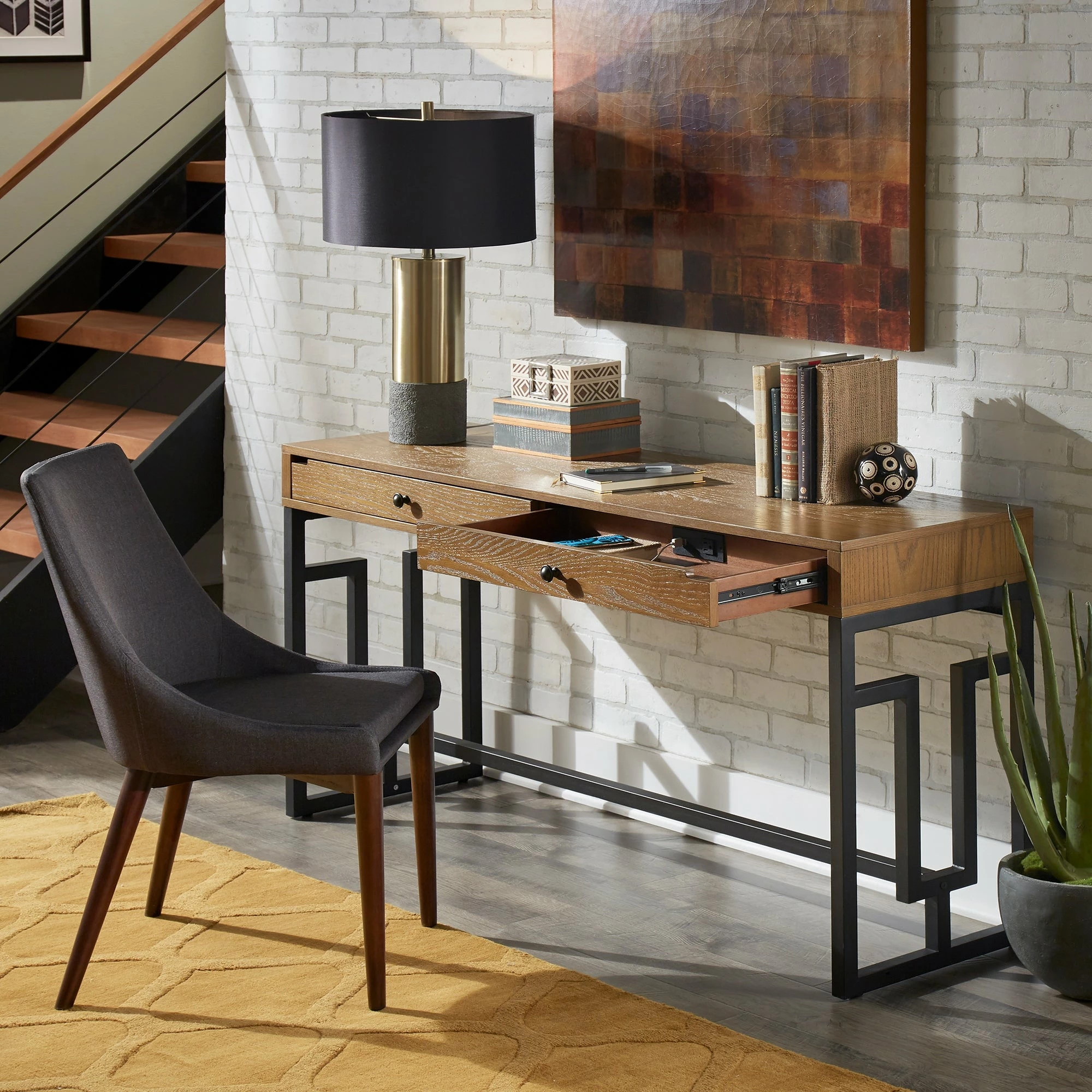 Top 10 👍 Hartley 2-Drawer Desk With Power Outlet By INSPIRE Q Classic Brown 😍