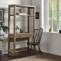 Brand new 🎉 Hinesburg 38 In. Wall Bookshelf With Desk And USB Charger By INSPIRE Q Classic Antique White Desk And Bookcases 😍