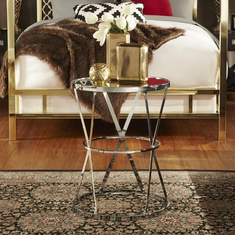New 😉 Berke Mirrored Top Round End Side Table By INSPIRE Q Bold 💯 1 New 😉 Berke Mirrored Top Round End Side Table By INSPIRE Q Bold 💯