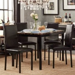 New 🔥 Darcy Faux Marble Top Black Metal 5-piece Casual Dining Set By INSPIRE Q Bold 🥰