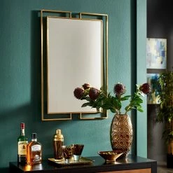 Outlet ✔️ Indrani Gold Finish Frame Rectangular Wall Mirror By INSPIRE Q Bold ⭐