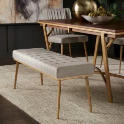 Hot Sale ✨ Jose Gold Finish Fabric Dining Bench By INSPIRE Q Modern Grey 💯