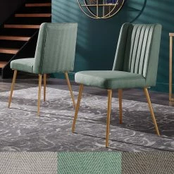 Outlet 🎁 Jose Gold Finish Fabric Dining Chair (Set Of 2) By INSPIRE Q Modern Light Grey ⭐