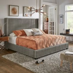 Cheapest 🔥 Jules Pleated Velvet Wingback Bed By INSPIRE Q Modern Taupe ⭐