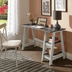 Hot Sale 👏 Kelsey 47" W Two-tone Sawhorse Reversible Desk By INSPIRE Q Classic White 😉