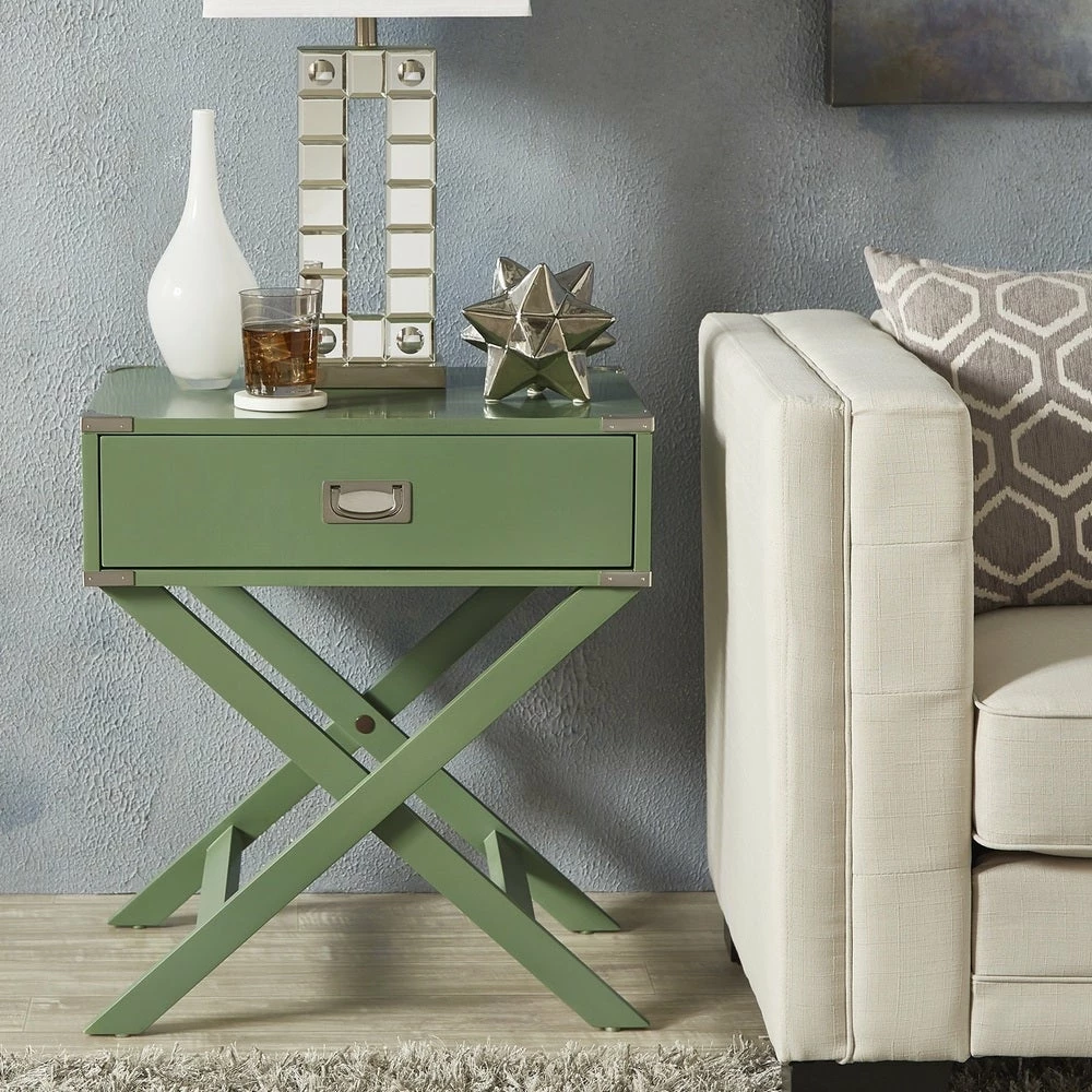 New 🤩 Kenton II X Base Wood Accent Campaign Table INSPIRE Q Modern Green Meadow 🎁 - Image 3