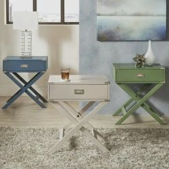 New 🤩 Kenton II X Base Wood Accent Campaign Table INSPIRE Q Modern Green Meadow 🎁