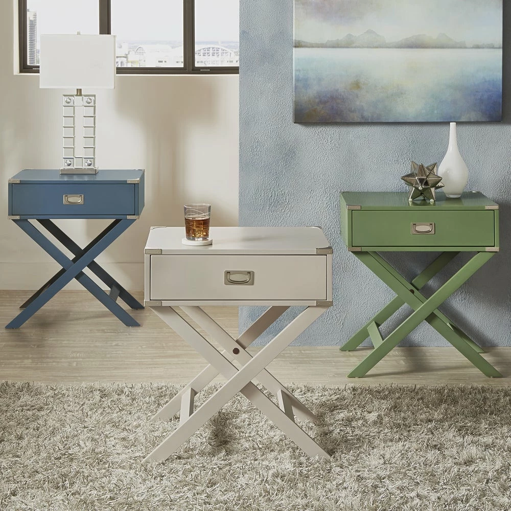 New 🤩 Kenton II X Base Wood Accent Campaign Table INSPIRE Q Modern Green Meadow 🎁