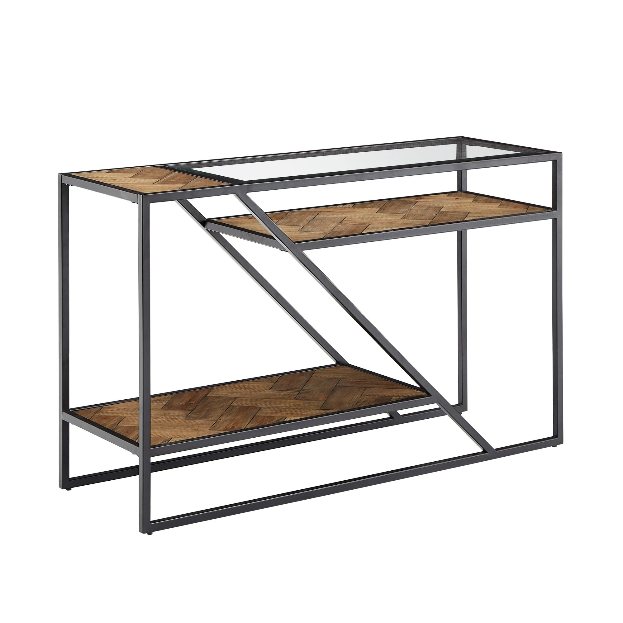 New ⭐ Kita Black Metal Parquet Wood And Glass Sofa Table By INSPIRE Q Modern - Sofa Table 🛒 2 New ⭐ Kita Black Metal Parquet Wood And Glass Sofa Table By INSPIRE Q Modern - Sofa Table 🛒 - Image 2