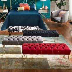 Best Pirce 🤩 Klaus Velvet Tufted Bench By INSPIRE Q Bold Grey Velvet ❤️
