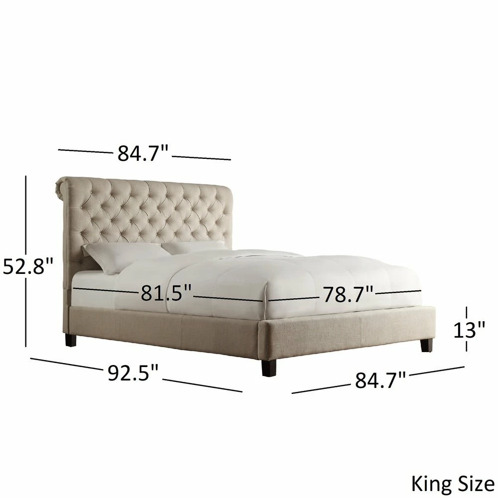 Cheap ✨ Knightsbridge Beige Linen Rolled Top Tufted Chesterfield Bed By INSPIRE Q Artisan ✔️ 3 Cheap ✨ Knightsbridge Beige Linen Rolled Top Tufted Chesterfield Bed By INSPIRE Q Artisan ✔️ - Image 3