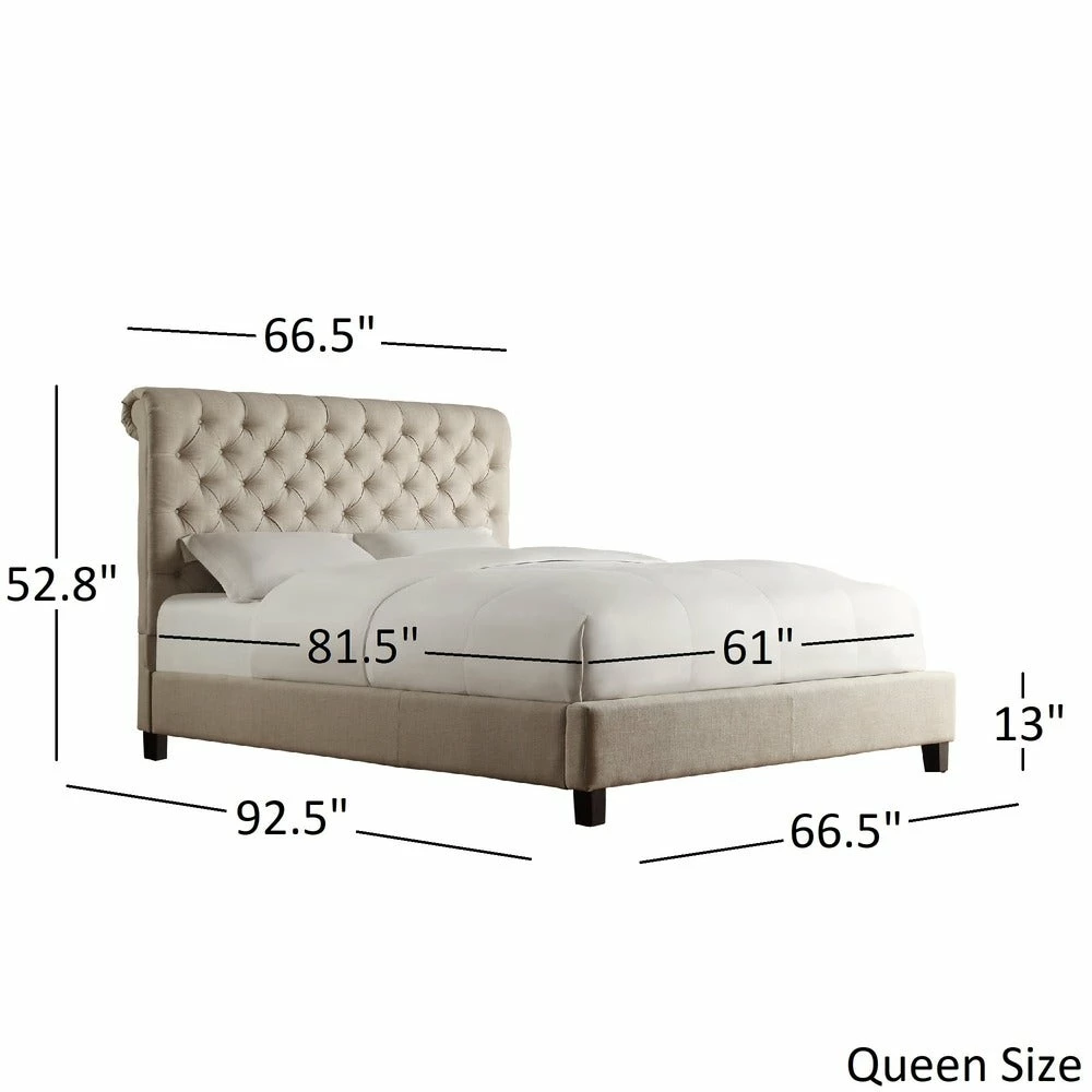 Cheap ✨ Knightsbridge Beige Linen Rolled Top Tufted Chesterfield Bed By INSPIRE Q Artisan ✔️ 2 Cheap ✨ Knightsbridge Beige Linen Rolled Top Tufted Chesterfield Bed By INSPIRE Q Artisan ✔️ - Image 2