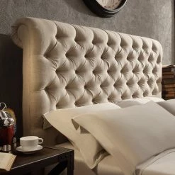 Promo 👍 Knightsbridge Beige Linen Rolled Top Tufted Chesterfield Platform Bed By INSPIRE Q Artisan 🎁 -iNSPIRE Q shop Knightsbridge Beige Linen Rolled Top Tufted Chesterfield Platform Bed by iNSPIRE Q Artisan 1758fa0b ba61 4304 8efe 2b9d546cf3c1 1000