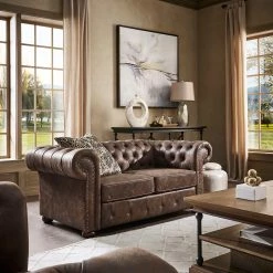 Buy 🎉 Knightsbridge Tufted Chesterfield Loveseat By INSPIRE Q Artisan Brown Polished Microfiber ❤️