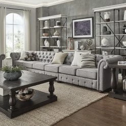 Outlet 🛒 Knightsbridge Light-grey Extra Long Chesterfield Sofa By INSPIRE Q Artisan 6-seat Sofa - Light Grey ❤️