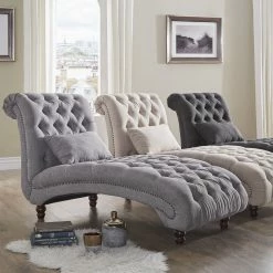 Budget 🔥 Knightsbridge Tufted Oversized Chaise Lounge By INSPIRE Q Artisan Beige Linen ❤️