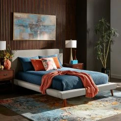 Deals 🥰 Laurencia Mid-Century Upholstered Platform Bed By INSPIRE Q Modern ⌛