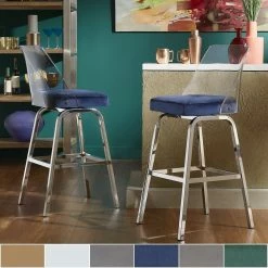 Hot Sale 🔥 Lennox Velvet Bar Height Swivel Stools (Set Of 2) By INSPIRE Q Bold Teal-gold Frame 🎉