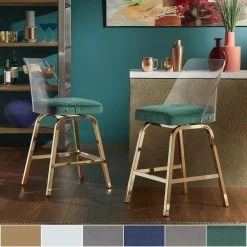 Budget 🎉 Lennox Velvet Counter Height Stools (Set Of 2) By INSPIRE Q Bold Blue Steel - Chrome 🎁