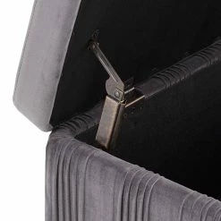 New 😀 Lisbeth Grey Pleated Velvet Lift-Top Storage Bench By INSPIRE Q Bold ✔️ -iNSPIRE Q shop Lisbeth Gold Finished and Grey Pleated Velvet Lift Top Storage Bench by iNSPIRE Q Bold 10