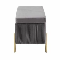 New 😀 Lisbeth Grey Pleated Velvet Lift-Top Storage Bench By INSPIRE Q Bold ✔️ -iNSPIRE Q shop Lisbeth Gold Finished and Grey Pleated Velvet Lift Top Storage Bench by iNSPIRE Q Bold 5
