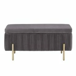 New 😀 Lisbeth Grey Pleated Velvet Lift-Top Storage Bench By INSPIRE Q Bold ✔️ -iNSPIRE Q shop Lisbeth Gold Finished and Grey Pleated Velvet Lift Top Storage Bench by iNSPIRE Q Bold 6