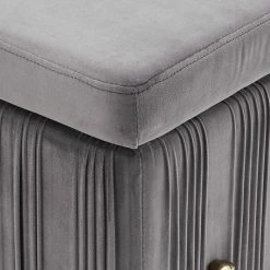 New 😀 Lisbeth Grey Pleated Velvet Lift-Top Storage Bench By INSPIRE Q Bold ✔️ -iNSPIRE Q shop Lisbeth Gold Finished and Grey Pleated Velvet Lift Top Storage Bench by iNSPIRE Q Bold 9