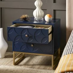 New 🛒 Luna Arched Diamond 2- Drawer Gold Metal End Table By INSPIRE Q Bold Blue 🧨 -iNSPIRE Q shop Luna Arched Diamond 2 Drawer Gold Metal End Table by iNSPIRE Q Bold 6
