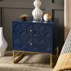 New 🛒 Luna Arched Diamond 2- Drawer Gold Metal End Table By INSPIRE Q Bold Blue 🧨 -iNSPIRE Q shop Luna Arched Diamond 2 Drawer Gold Metal End Table by iNSPIRE Q Bold 7