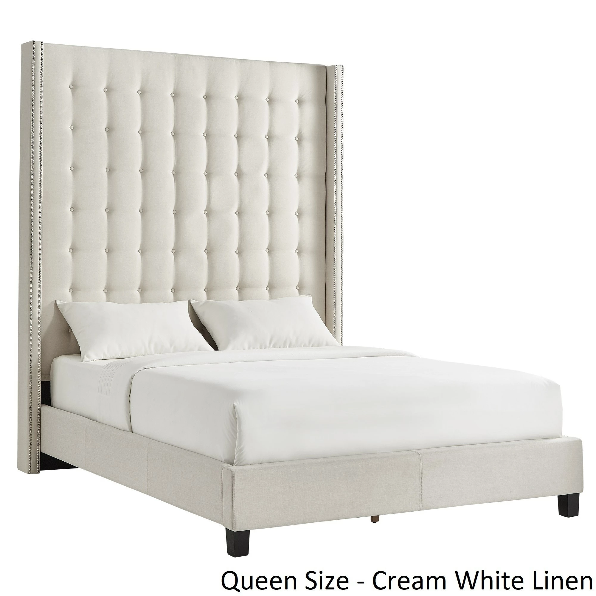 Best Sale ⌛ Marion Nailhead Wingback Tufted 84-Inch High Headboard Platform Bed By INSPIRE Q Bold King Size - Cream White Linen 😉 9 Best Sale ⌛ Marion Nailhead Wingback Tufted 84-Inch High Headboard Platform Bed By INSPIRE Q Bold King Size - Cream White Linen 😉 - Image 9